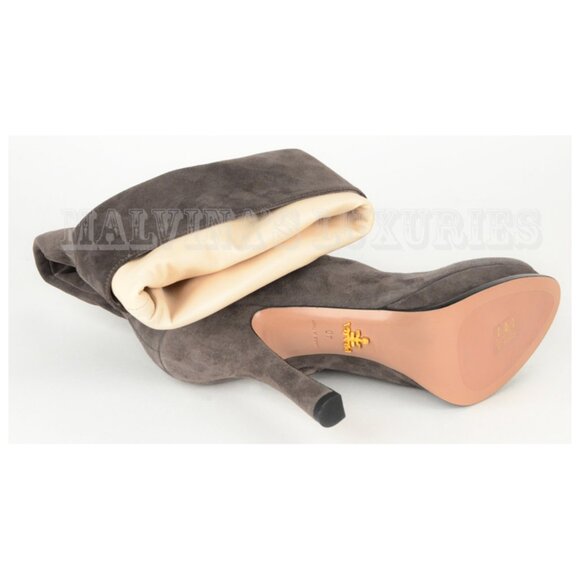 PRADA BOOTS GRAY SUEDE LEATHER TALL KNEE HIGH PLATFORM sz 40 / 10 - Picture 9 of 11